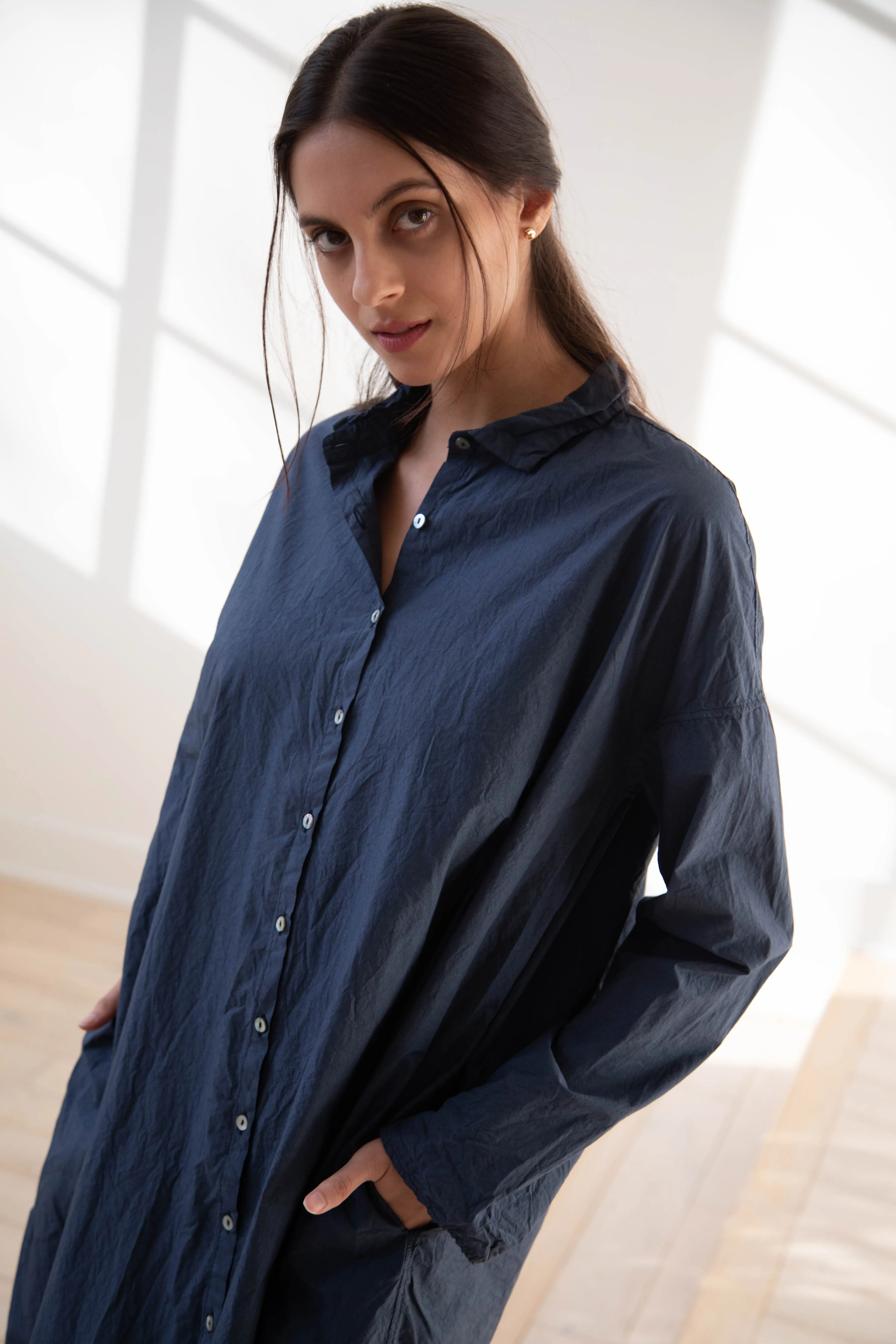 Album di Famiglia | TC Cotton Long Shirt Dress in Navy