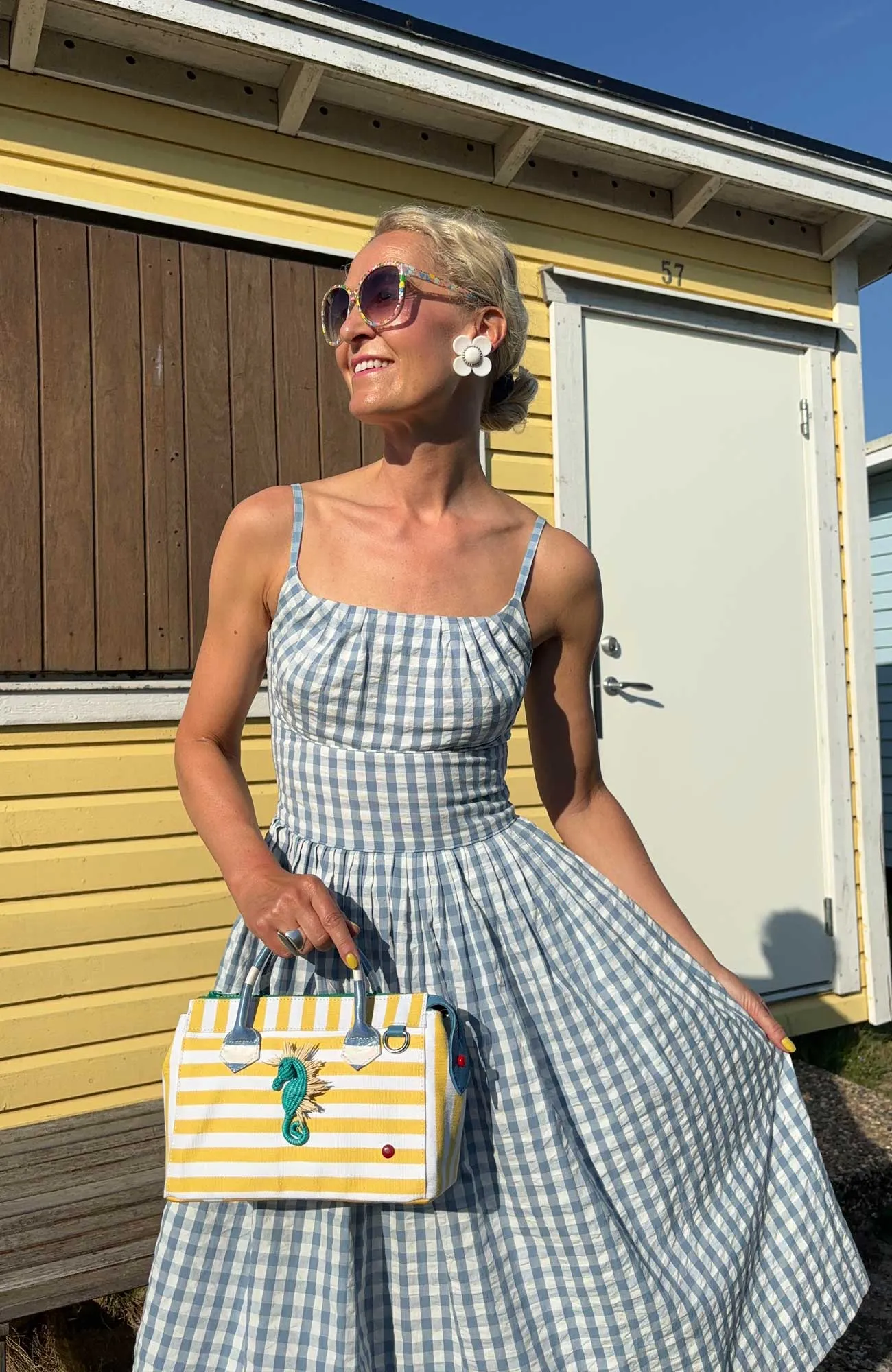 Enid India Blue Check Dress